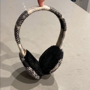 BURBERRY signature check grey fur & wool earmuff